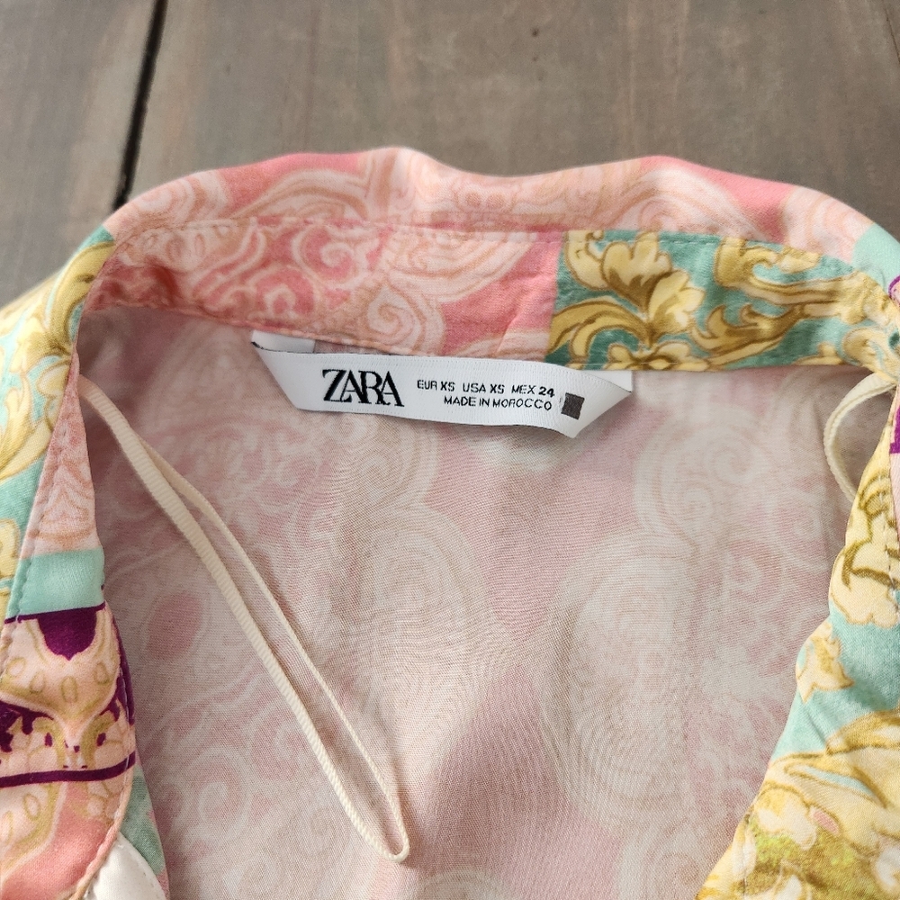 Zara Patchwork Satin Long Sleeve Button-Up Blouse – Size XS - Picture 6 of 8